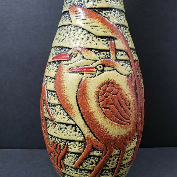 Pier 1 Brown Yellow 11.75" Ribbed Decorative Ceramic Vase - Picture 8 of 12